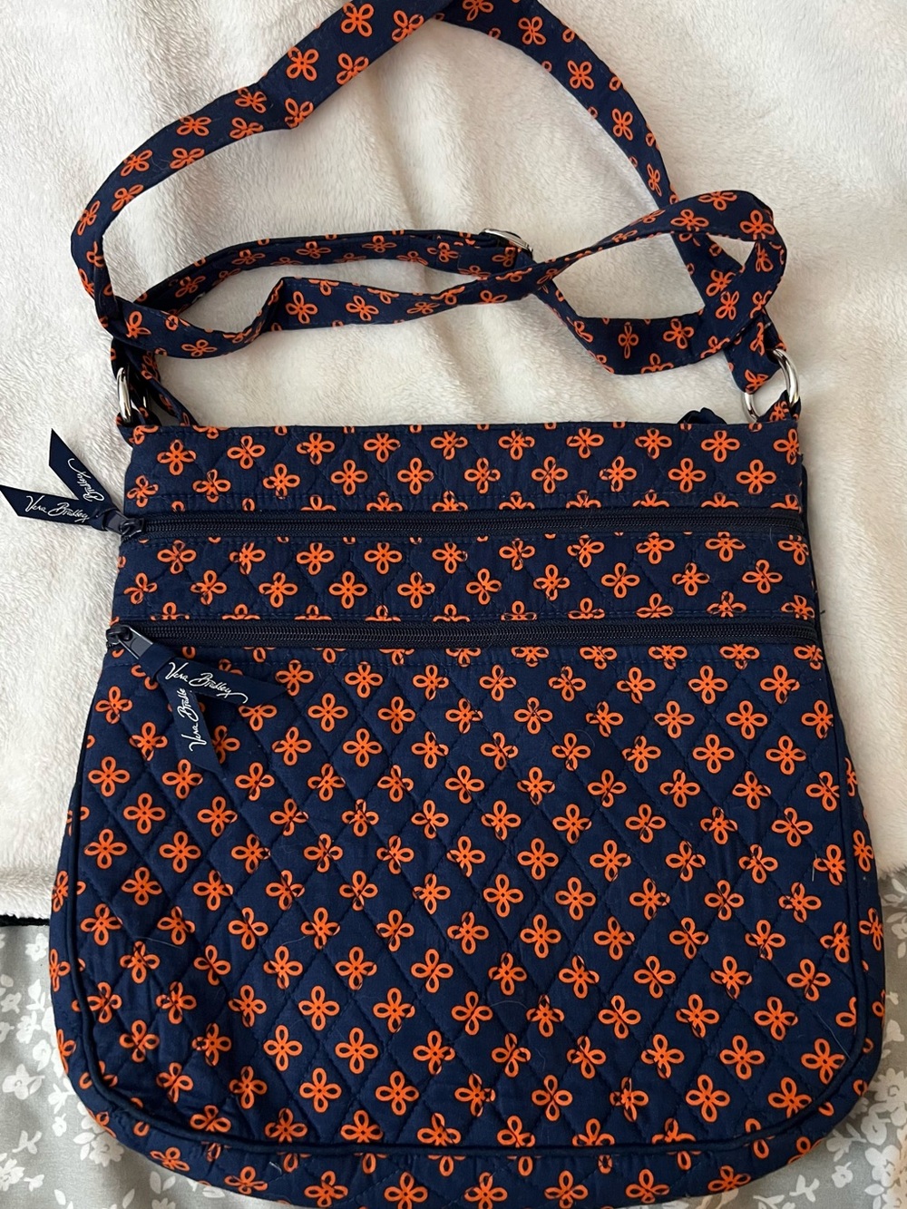 Vera Bradley Triple Zip Hipster Crossbody Bag in Navy & Orange Bandana Pattern